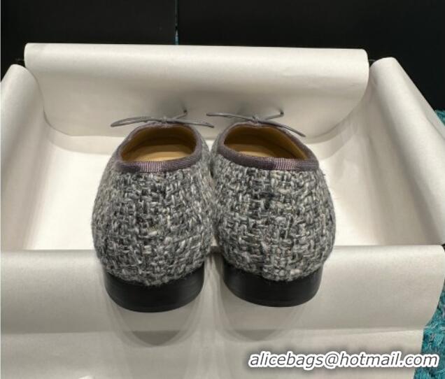 Good Quality Chanel Classic Tweed Ballet Flat Dark Grey 325024