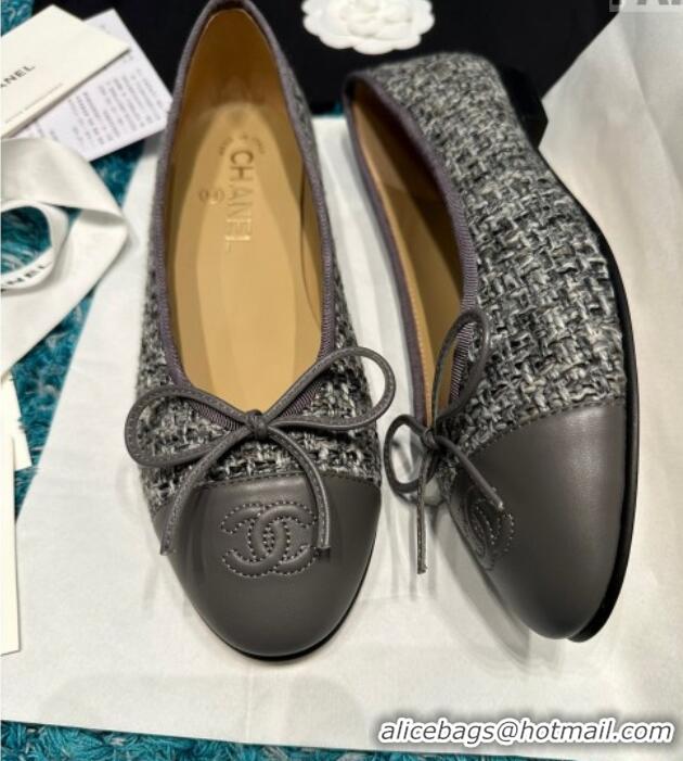 Good Quality Chanel Classic Tweed Ballet Flat Dark Grey 325024