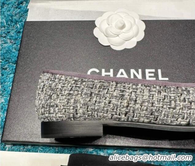 Good Quality Chanel Classic Tweed Ballet Flat Dark Grey 325024