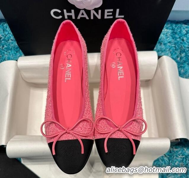 Unique Style Chanel Classic Tweed Ballet Flat Pink/Black 325025