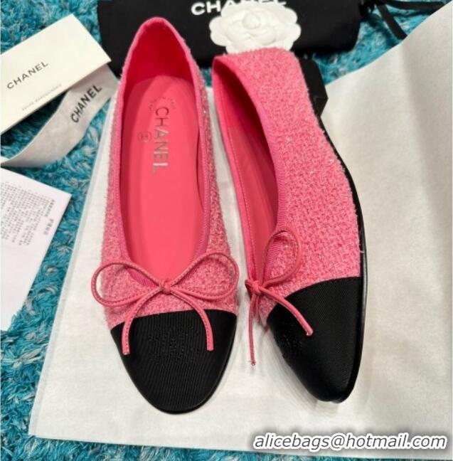 Unique Style Chanel Classic Tweed Ballet Flat Pink/Black 325025