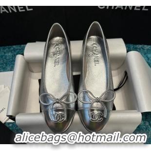 Good Product Chanel Classic Metallic Calfskin Ballet Flat Silver 325026