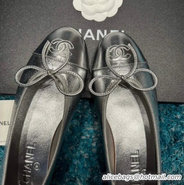 Good Product Chanel Classic Metallic Calfskin Ballet Flat Silver 325026