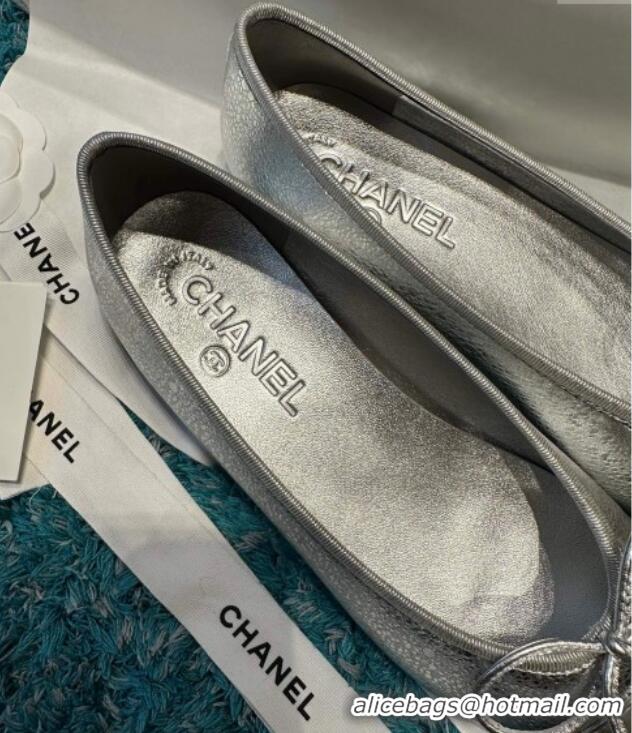 Good Product Chanel Classic Metallic Calfskin Ballet Flat Silver 325026