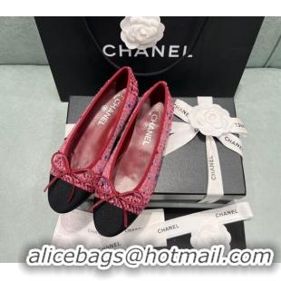 Big Discount Chanel Classic Tweed Ballet Flat Pink/Red 325027