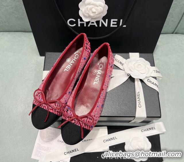 Big Discount Chanel Classic Tweed Ballet Flat Pink/Red 325027