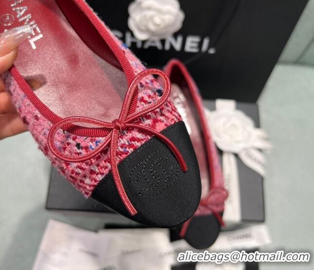 Big Discount Chanel Classic Tweed Ballet Flat Pink/Red 325027