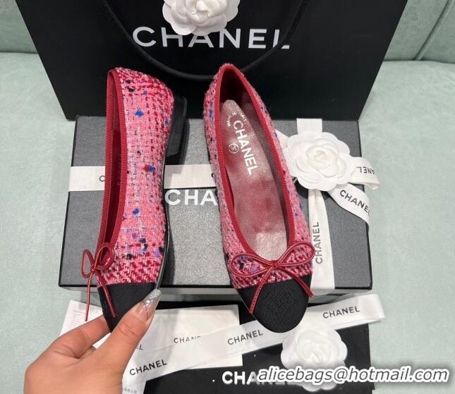 Big Discount Chanel Classic Tweed Ballet Flat Pink/Red 325027