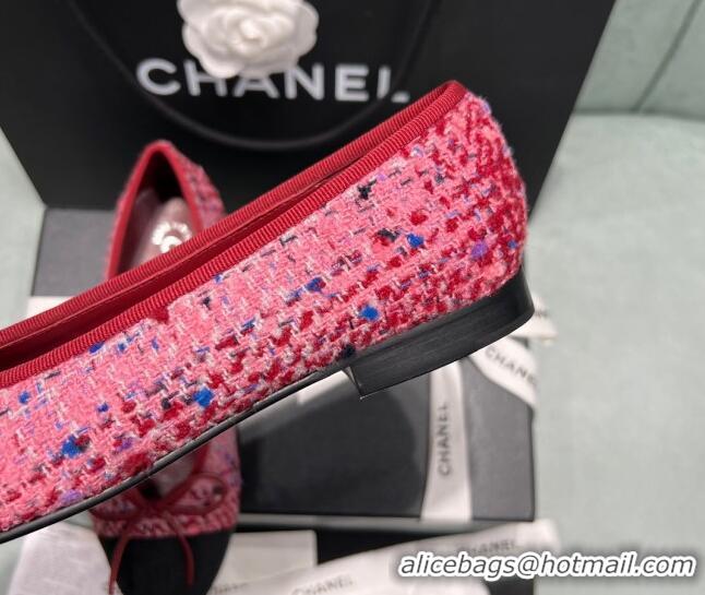 Big Discount Chanel Classic Tweed Ballet Flat Pink/Red 325027