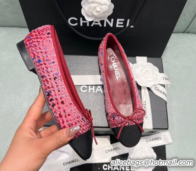 Big Discount Chanel Classic Tweed Ballet Flat Pink/Red 325027