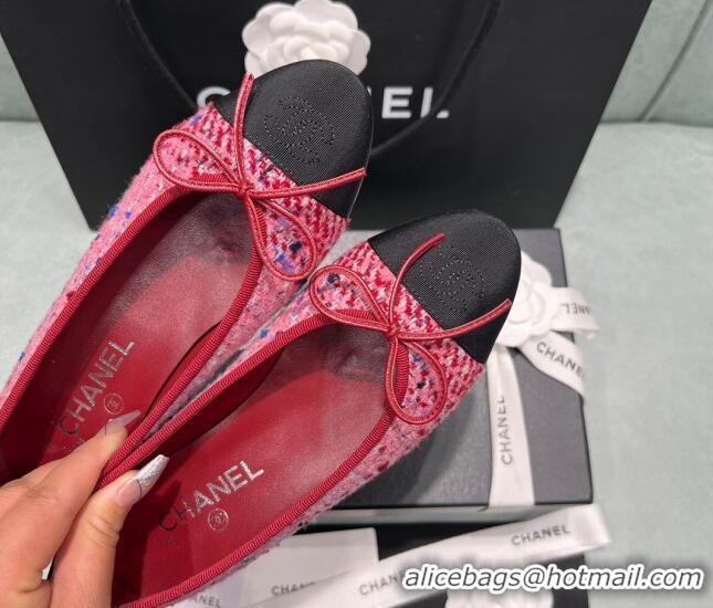 Big Discount Chanel Classic Tweed Ballet Flat Pink/Red 325027