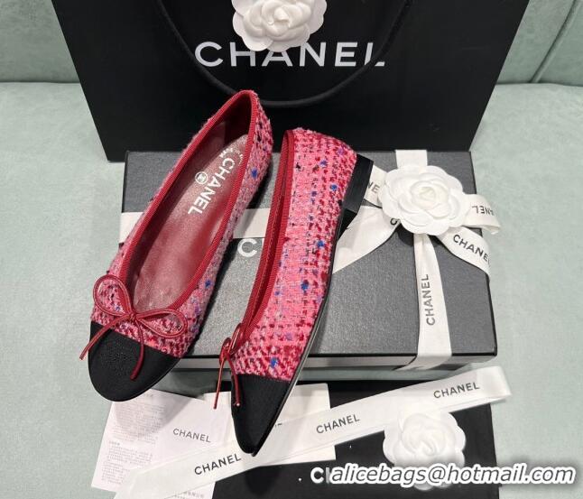 Big Discount Chanel Classic Tweed Ballet Flat Pink/Red 325027