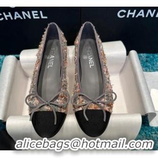 Good Looking Chanel Classic Tweed Ballet Flat Grey/Pink 325030