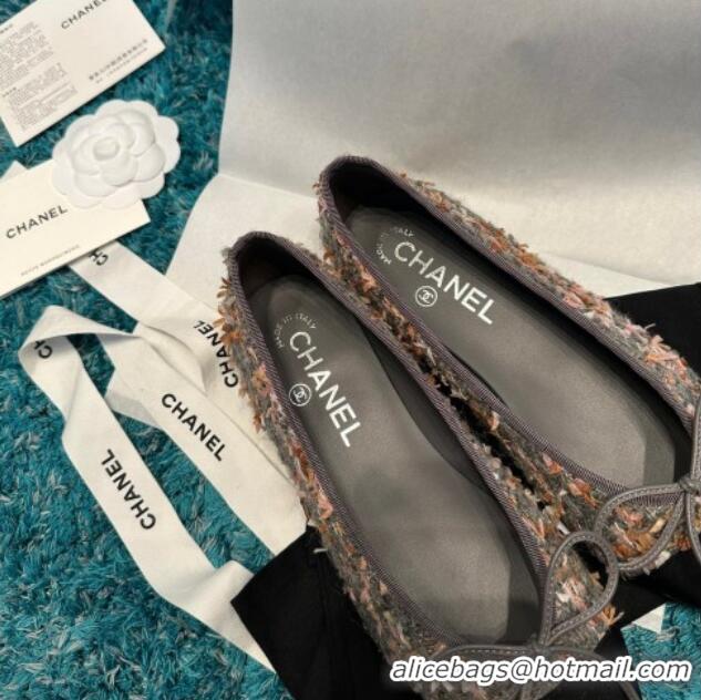 Good Looking Chanel Classic Tweed Ballet Flat Grey/Pink 325030