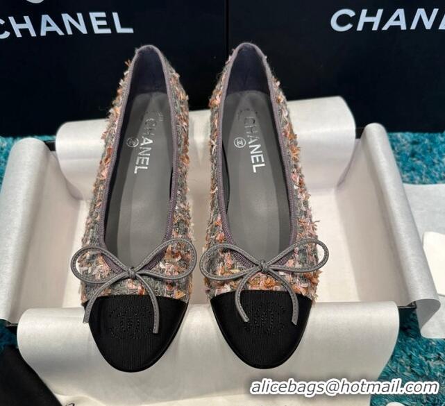 Good Looking Chanel Classic Tweed Ballet Flat Grey/Pink 325030