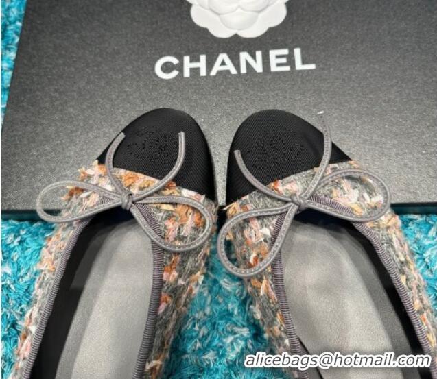 Good Looking Chanel Classic Tweed Ballet Flat Grey/Pink 325030