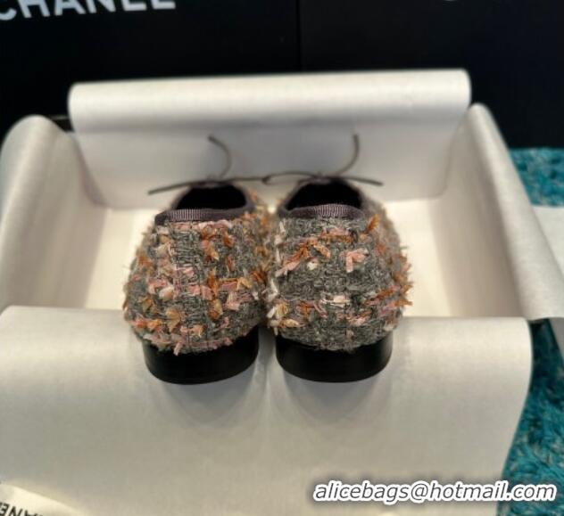 Good Looking Chanel Classic Tweed Ballet Flat Grey/Pink 325030