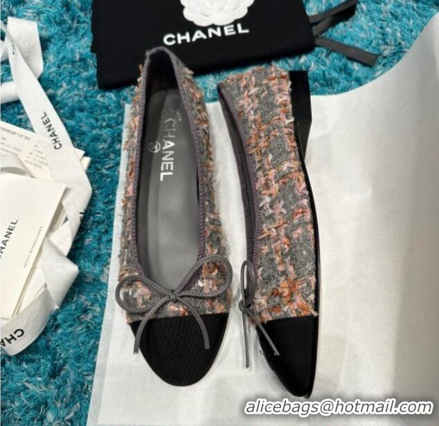 Good Looking Chanel Classic Tweed Ballet Flat Grey/Pink 325030