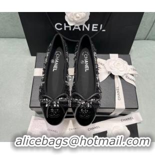 Best Product Chanel Classic Tweed Ballet Flat Black/White 325031