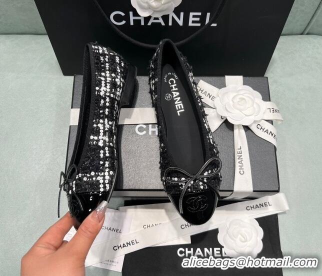 Best Product Chanel Classic Tweed Ballet Flat Black/White 325031