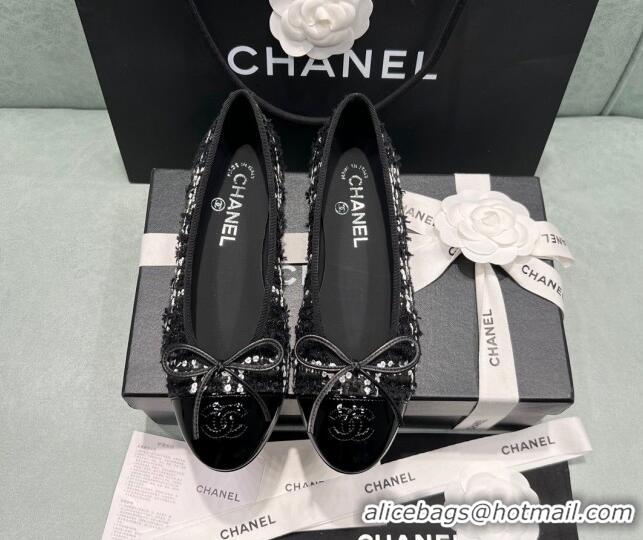 Best Product Chanel Classic Tweed Ballet Flat Black/White 325031