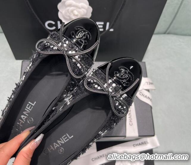 Best Product Chanel Classic Tweed Ballet Flat Black/White 325031