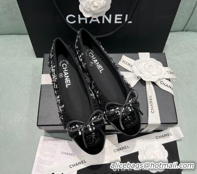 Best Product Chanel Classic Tweed Ballet Flat Black/White 325031