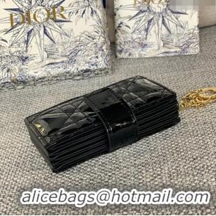 Luxurious Dior Lady 5-Gusset Card Holder Wallet in Patent Cannage Calfskin CD0206 Black 2024