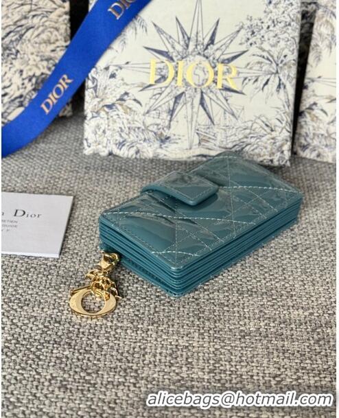 Most Popular Dior Lady 5-Gusset Card Holder Wallet in Patent Cannage Calfskin CD0206 Blue 2024