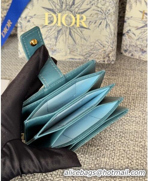 Most Popular Dior Lady 5-Gusset Card Holder Wallet in Patent Cannage Calfskin CD0206 Blue 2024