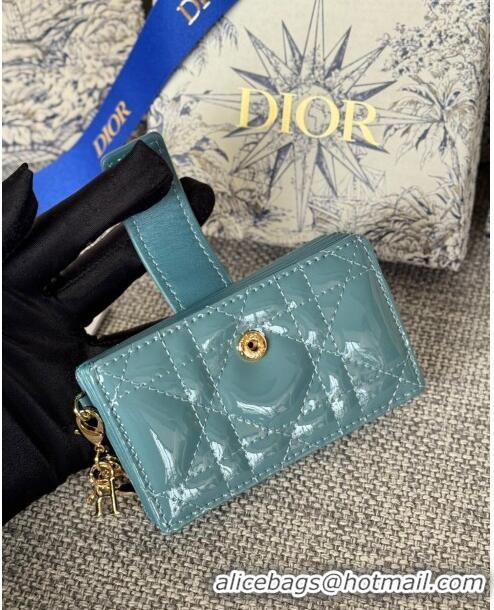 Most Popular Dior Lady 5-Gusset Card Holder Wallet in Patent Cannage Calfskin CD0206 Blue 2024