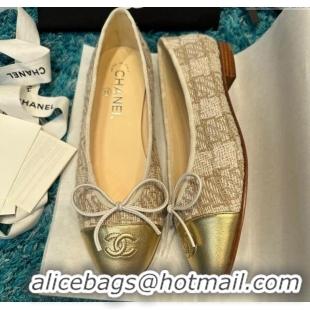 Top Design Chanel Classic Tweed Ballet Flat Gold-Tone 325046