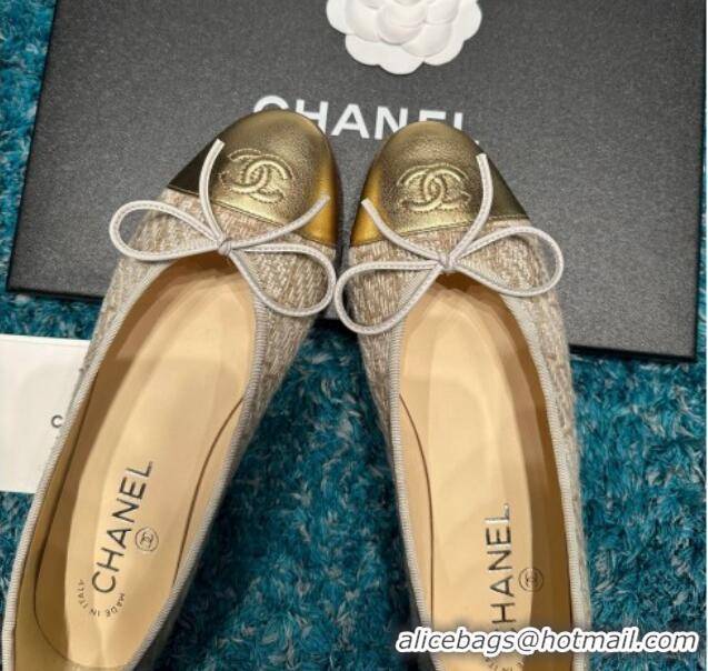 Top Design Chanel Classic Tweed Ballet Flat Gold-Tone 325046