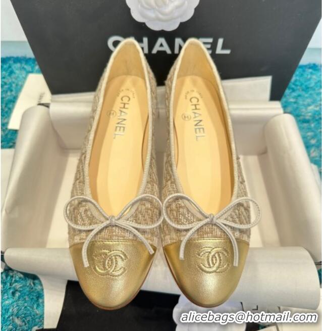 Top Design Chanel Classic Tweed Ballet Flat Gold-Tone 325046