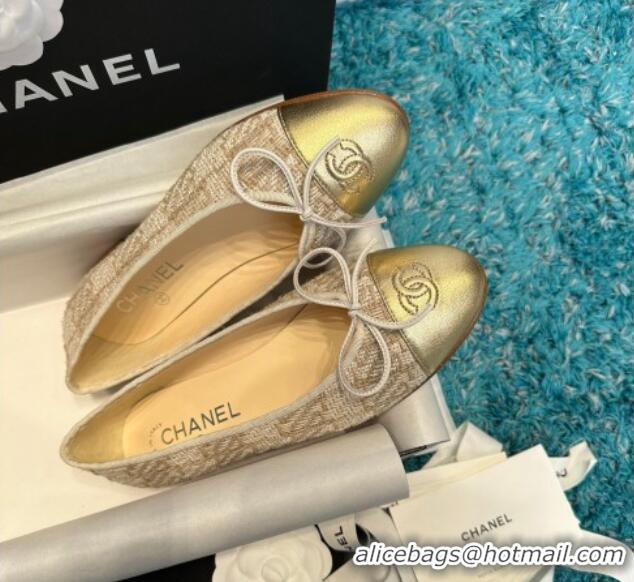 Top Design Chanel Classic Tweed Ballet Flat Gold-Tone 325046