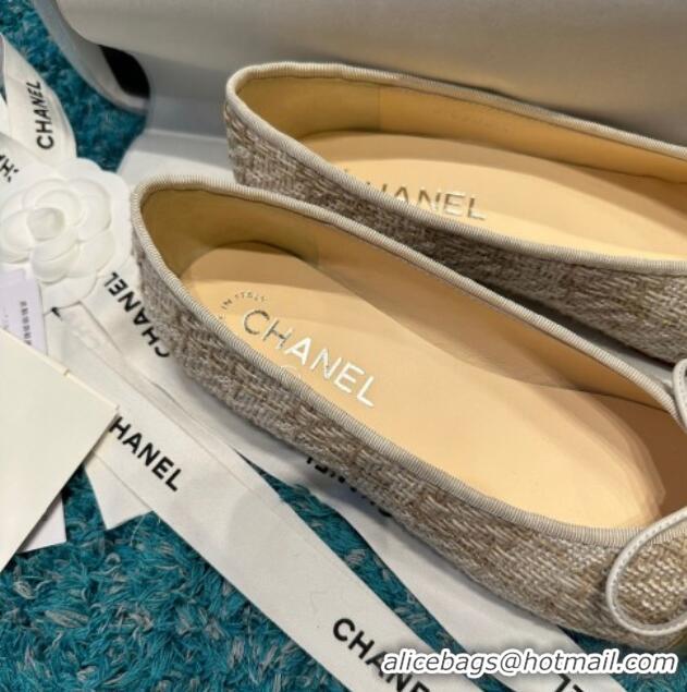 Top Design Chanel Classic Tweed Ballet Flat Gold-Tone 325046