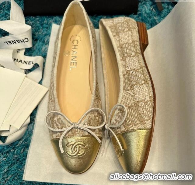 Top Design Chanel Classic Tweed Ballet Flat Gold-Tone 325046