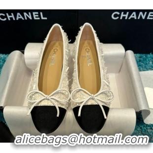 Shop Duplicate Chanel Classic Tweed Ballet Flat White/Black 325047