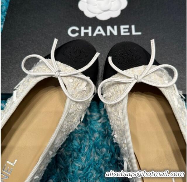 Shop Duplicate Chanel Classic Tweed Ballet Flat White/Black 325047