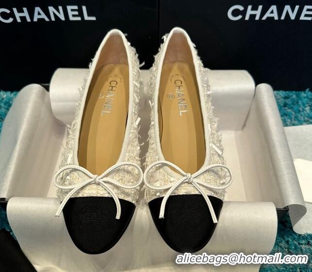 Shop Duplicate Chanel Classic Tweed Ballet Flat White/Black 325047