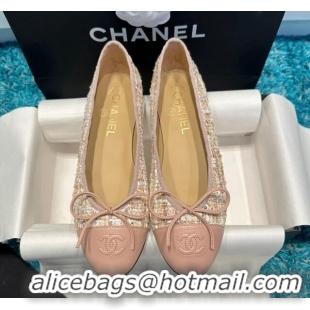 Popular Style Chanel Classic Tweed Ballet Flat Light Pink 325048