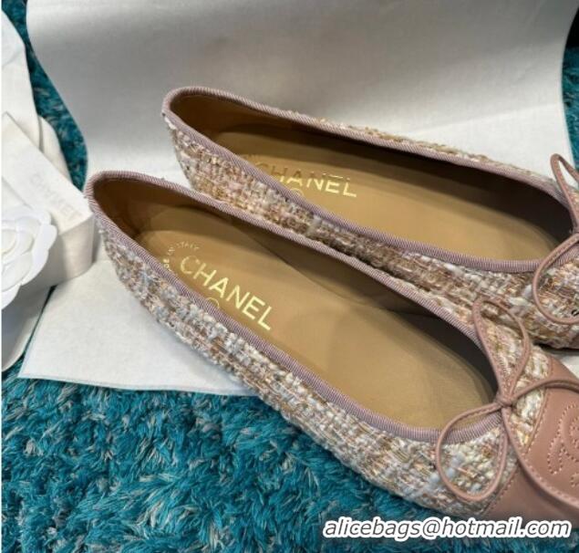 Popular Style Chanel Classic Tweed Ballet Flat Light Pink 325048