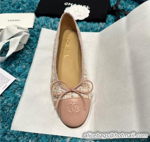 Popular Style Chanel Classic Tweed Ballet Flat Light Pink 325048