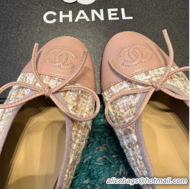 Popular Style Chanel Classic Tweed Ballet Flat Light Pink 325048