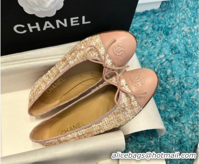 Popular Style Chanel Classic Tweed Ballet Flat Light Pink 325048