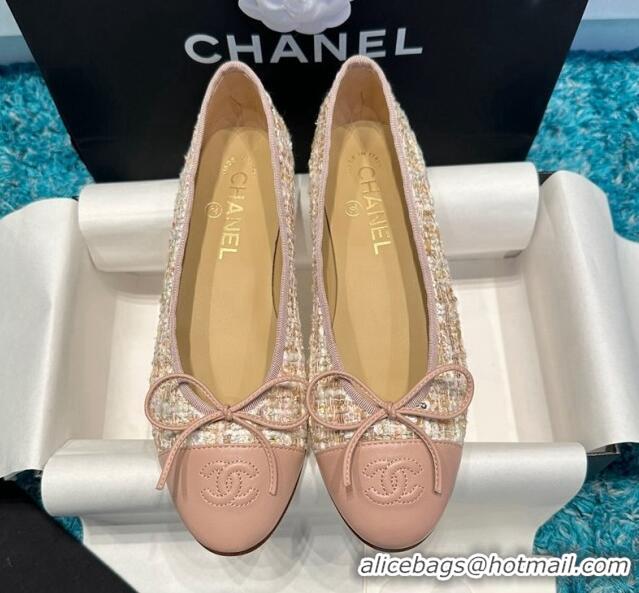 Popular Style Chanel Classic Tweed Ballet Flat Light Pink 325048