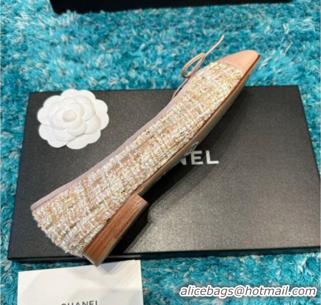 Popular Style Chanel Classic Tweed Ballet Flat Light Pink 325048