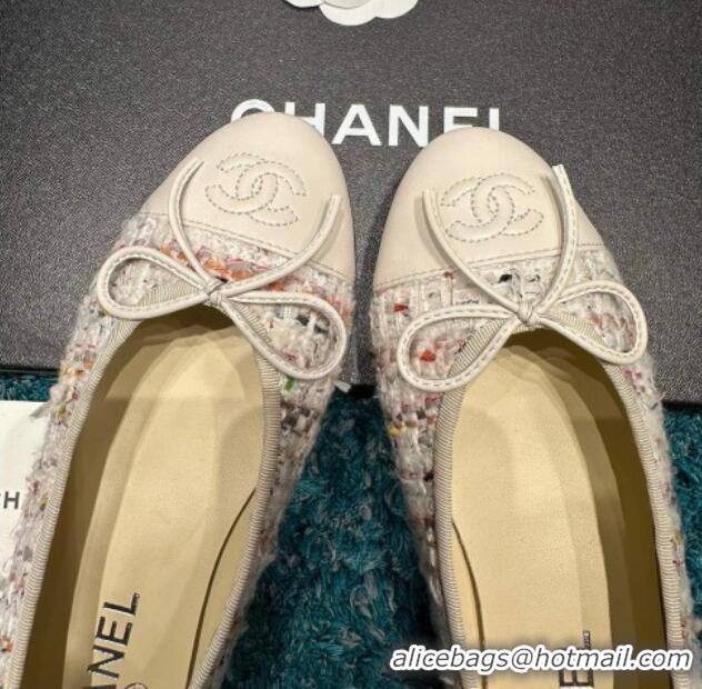 Charming Chanel Classic Tweed Ballet Flat White/Other 325049