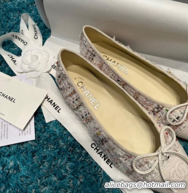 Charming Chanel Classic Tweed Ballet Flat White/Other 325049