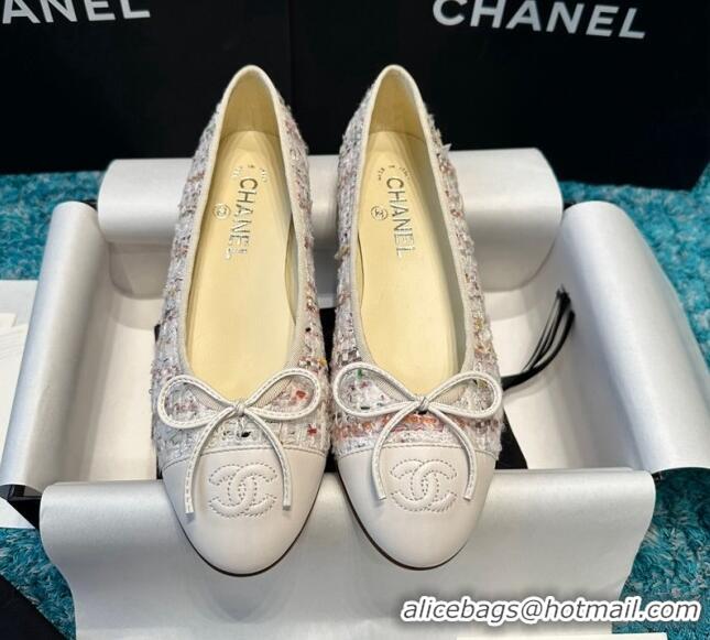 Charming Chanel Classic Tweed Ballet Flat White/Other 325049